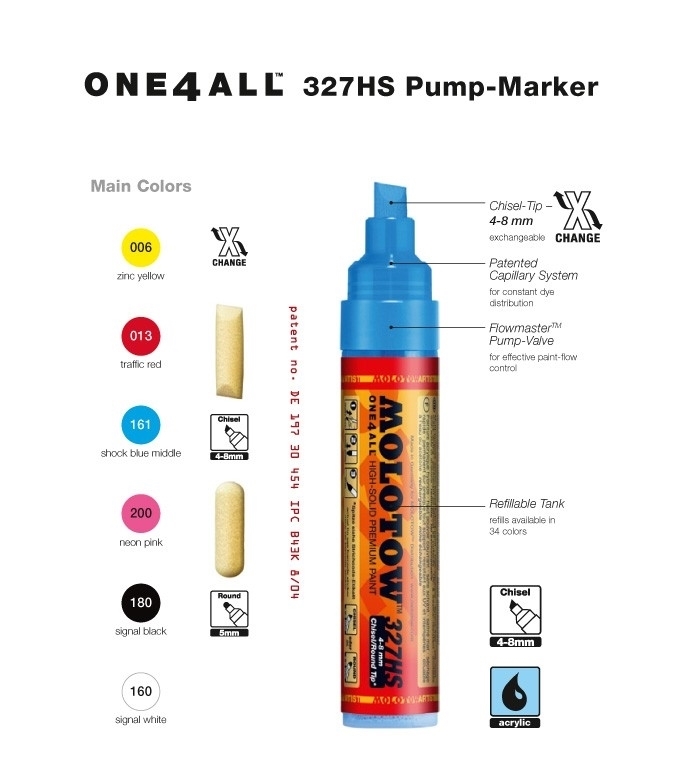 Molotow Маркер ONE4ALL 327HS акриловый 327556 (160) белый 4-8 мм - фото 15630