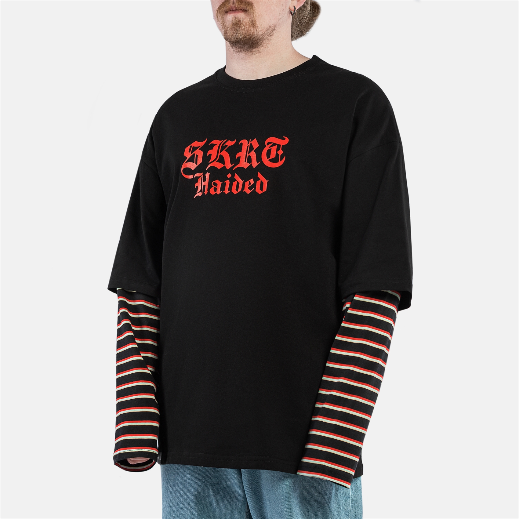 Лонгслив Haided SKRT RLXD DBL SLV CL LS TEE black/blk.wht.red.strp - фото 43240