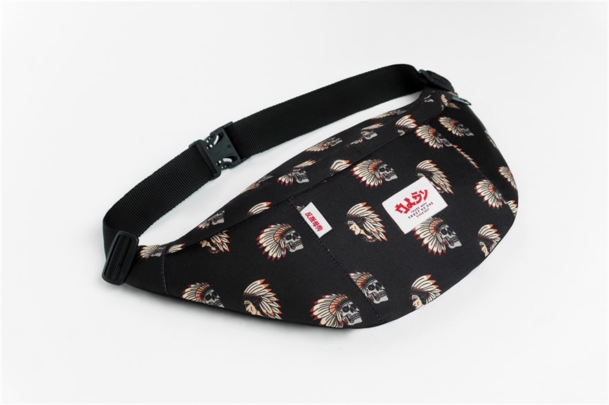 Большая Поясная Сумка Oldy indian skull black