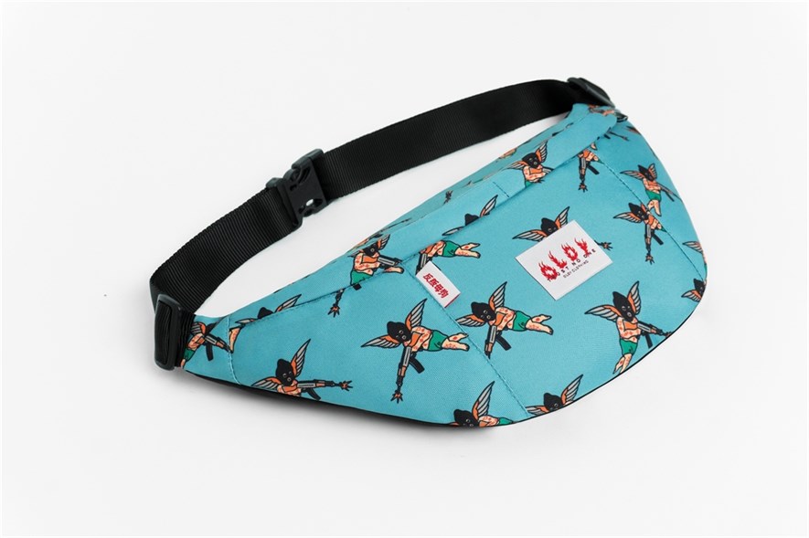Большая Поясная Сумка Oldy mask and gun blue