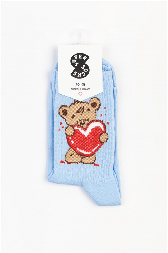 Носки SUPER SOCKS Медвежонок с сердцем, голубой