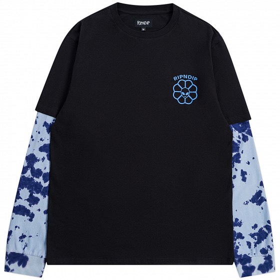Лонгслив RIPNDIP Get A Grip Double Sleeve Tee Black / Light Blue Tie Dye