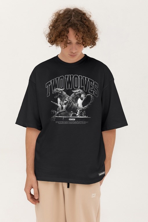 Футболка КУЛЬТУРА oversize "Two wolves", черный